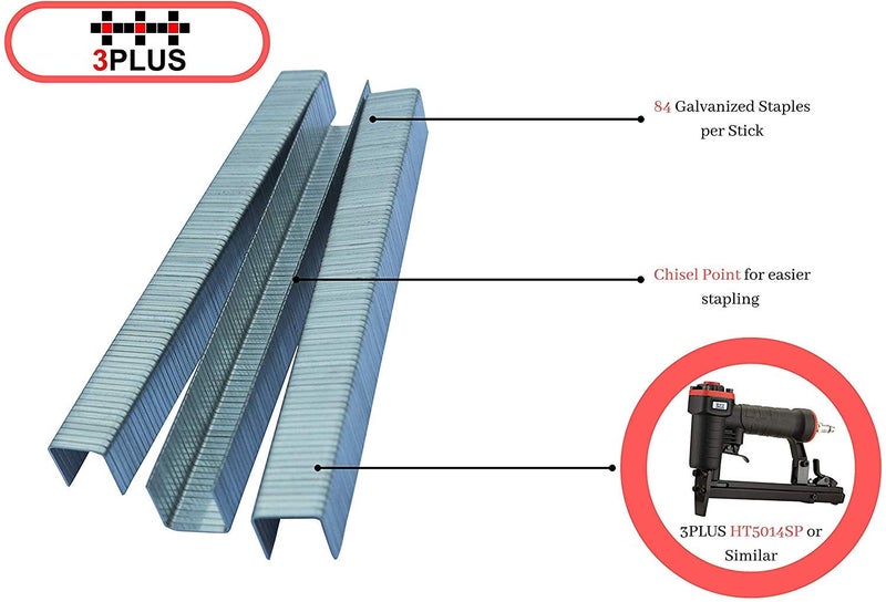 3PLUS T50/10 20 Gauge 3/8-Inch (10.6mm) Crown 3/8-Inch Leg Length Galvanized Fine Wire Staples, 5,000 per Box - Image 3